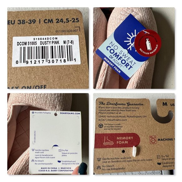 Dearfoams Rebecca Dusty Pink Chenille Closed Back House Slipper Sz M 7-8 NWT - Picture 7 of 11